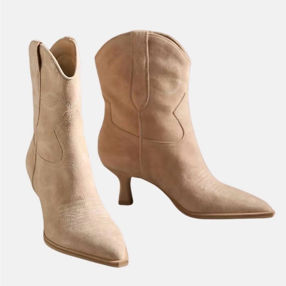 Dolce Vita Beige Suede Heeled Western Angel Boots Size 11